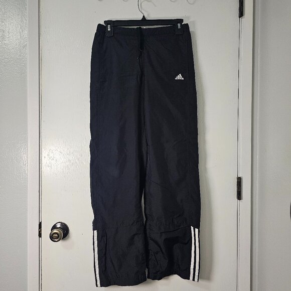Vintage Adidas Black Track Pants 3-Stripe Ankle Detail Joggers Womens Size Small - Picture 2 of 8